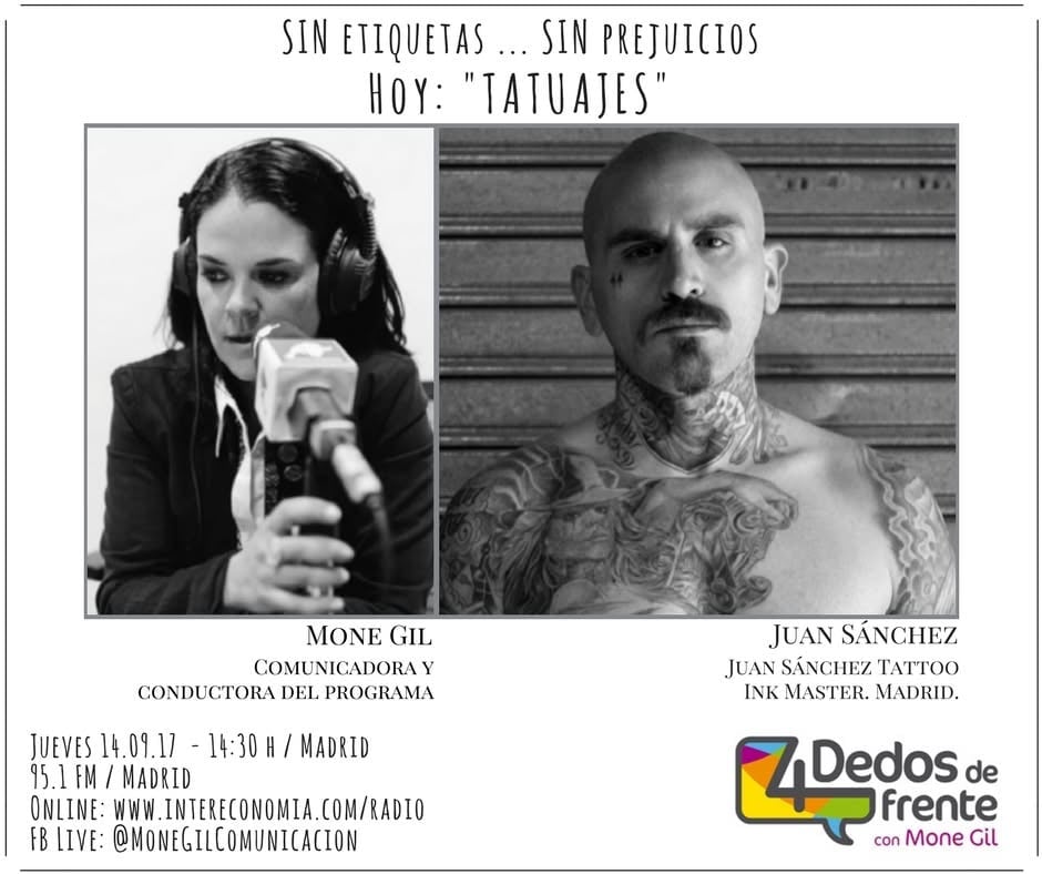 Cartel promocional de programa de radio con Mone Gil y Juan Sanchez